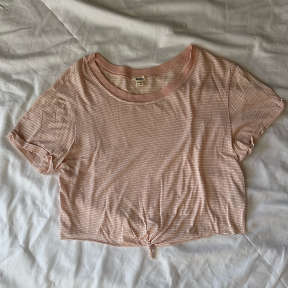 Garage • Pink Striped Cropped Tee